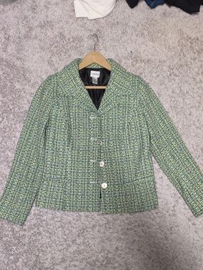 Chico's Green Multi-Tone Tweed Boxy Blazer